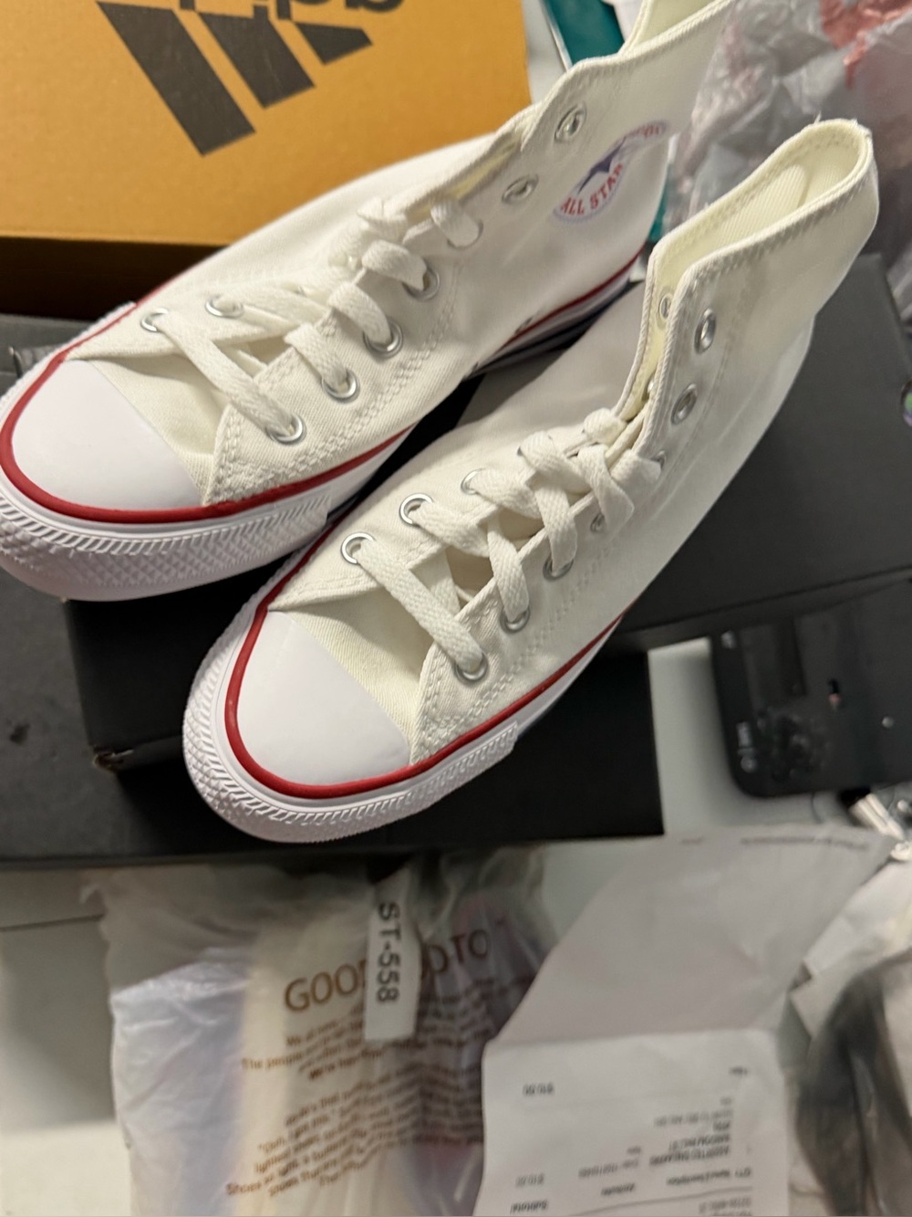 Converse White High Top Sneakers with Red Trim size 4 1/2 men/6 1/2 woman